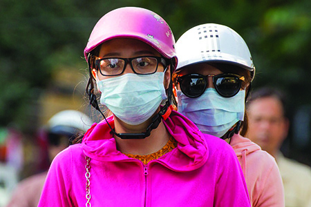 Beijing residents wearing masks