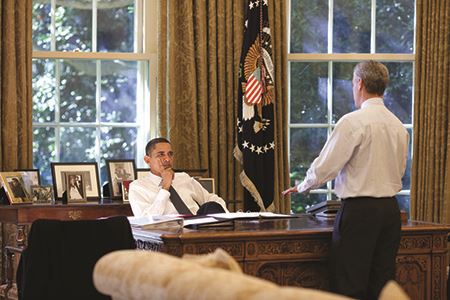 President Barack Obama and Rahm Emanuel in the Oval Office